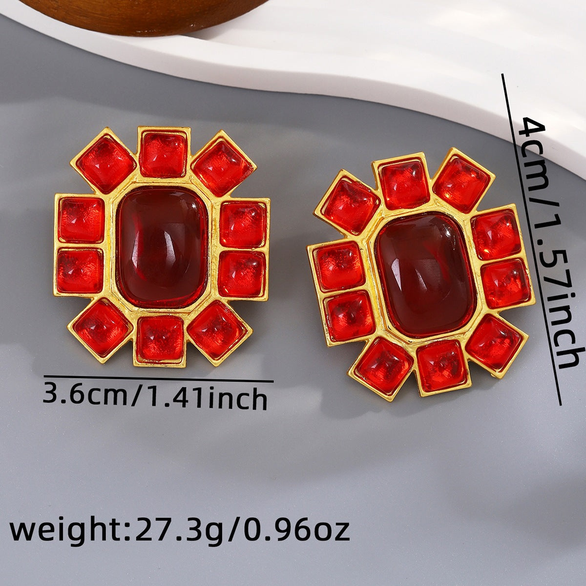 Geometric Earrings For Women In Red, Made Of Zinc Alloy With Electroplated Finish And Copper Ear Pins