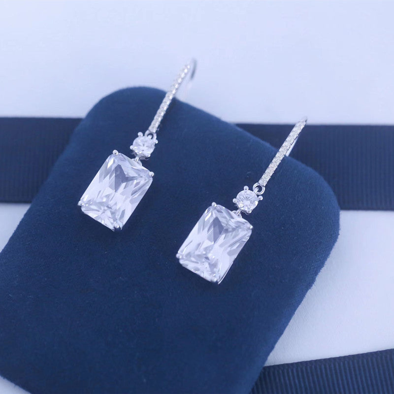 Geometric Earrings For Women In White Featuring 925 Sterling Silver Ear Pins With Zircon Inlay