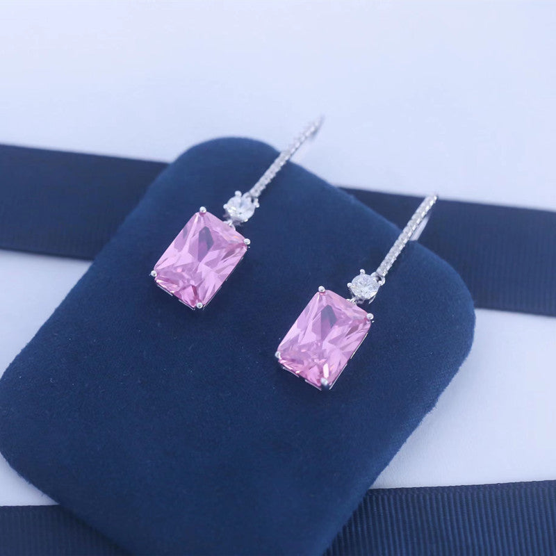 Geometric Earrings For Women In White Featuring 925 Sterling Silver Ear Pins With Zircon Inlay