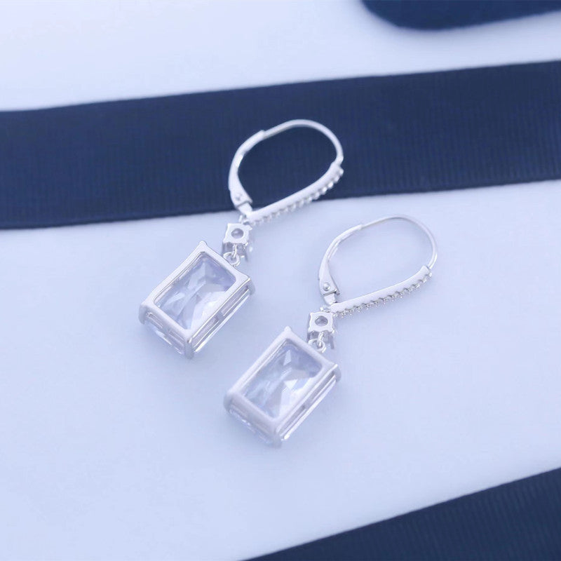 Geometric Earrings For Women In White Featuring 925 Sterling Silver Ear Pins With Zircon Inlay