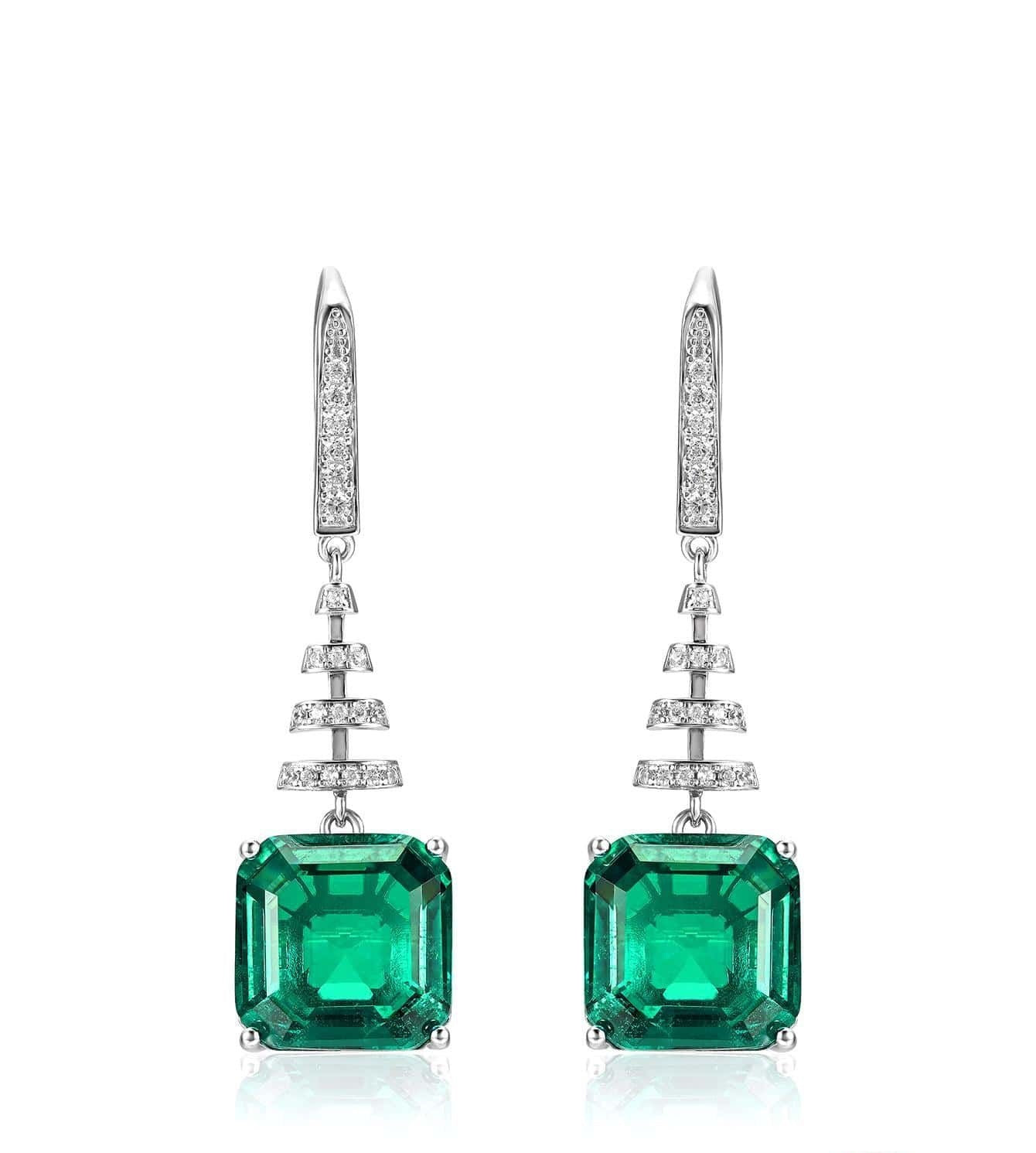 Geometric Earrings For Women Featuring May Birthstone Emerald In 925 Sterling Silver With Real Gold Plated Finish, 1 Piece