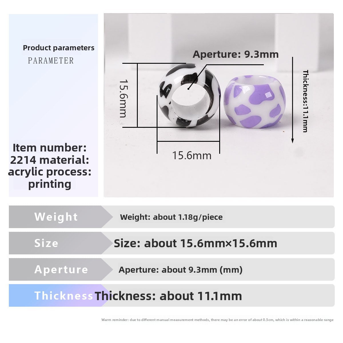 Acrylic Beads For Jewelry Making Featuring Printing Craft With Hole Size 6~9.9mm, Natural Pink Sweet Cows Design