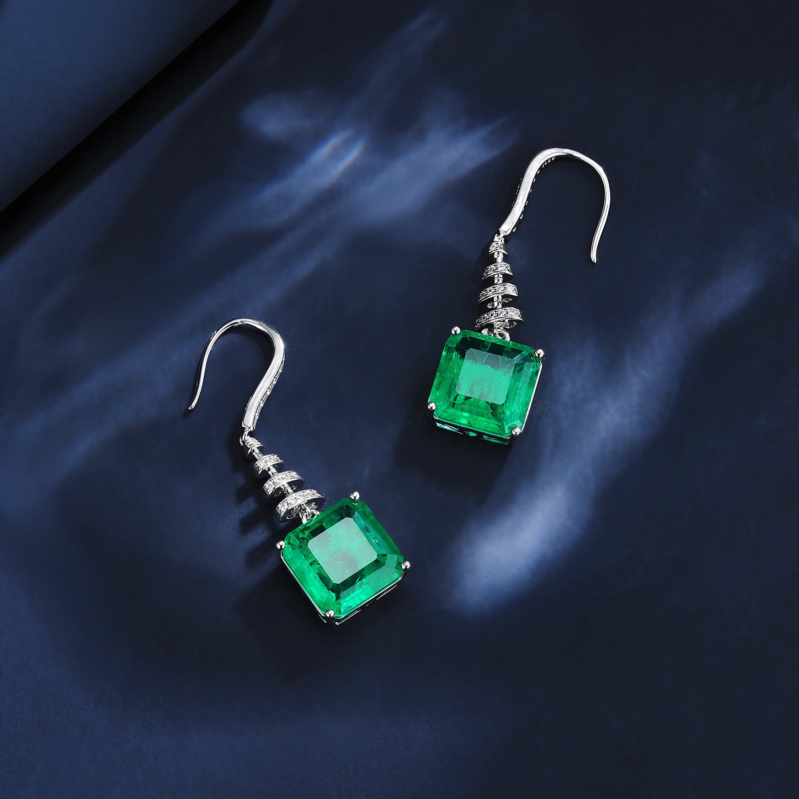 Geometric Earrings For Women Featuring May Birthstone Emerald In 925 Sterling Silver With Real Gold Plated Finish, 1 Piece