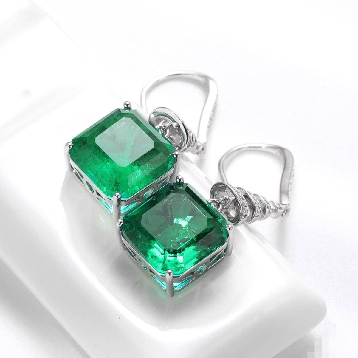 Geometric Earrings For Women Featuring May Birthstone Emerald In 925 Sterling Silver With Real Gold Plated Finish, 1 Piece