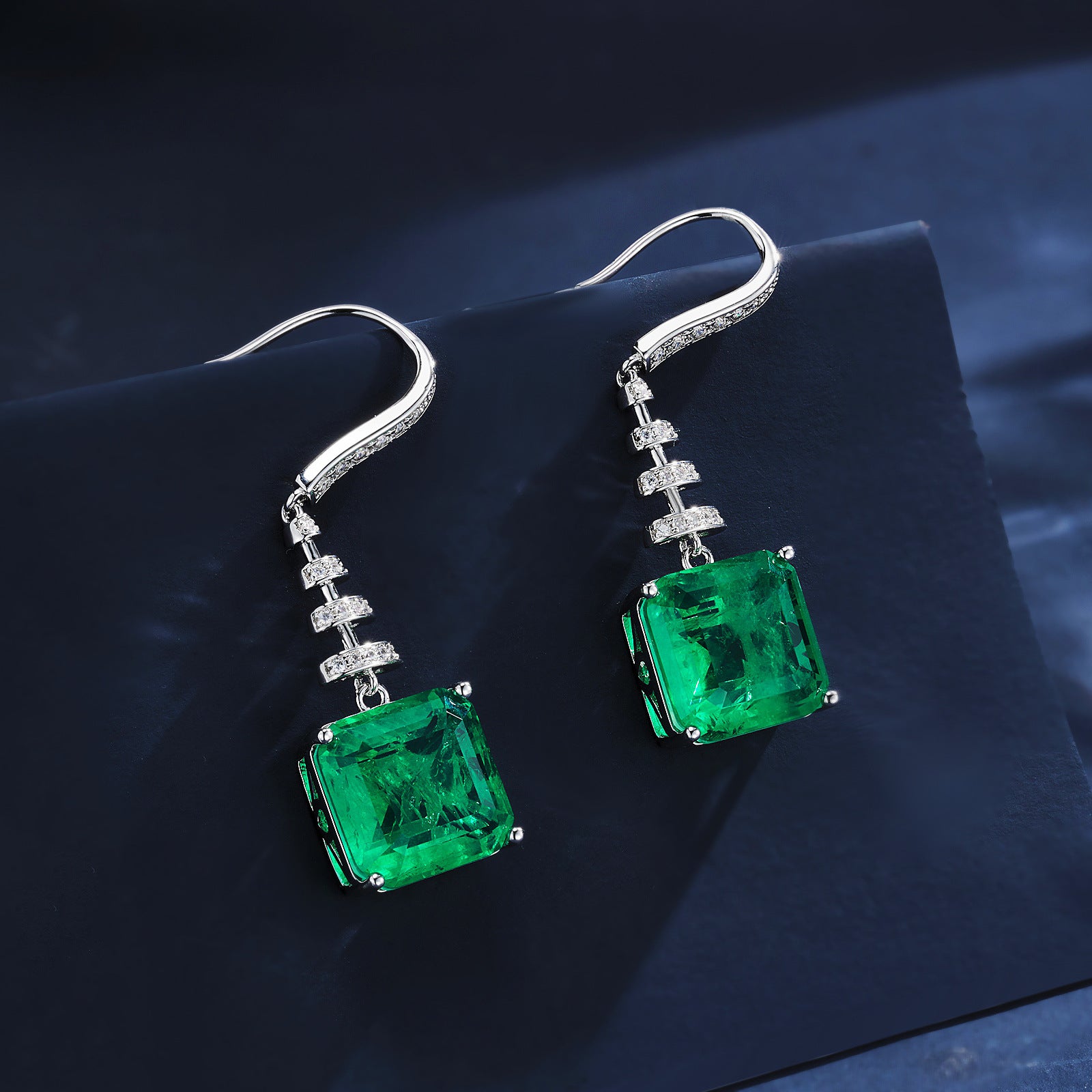 Geometric Earrings For Women Featuring May Birthstone Emerald In 925 Sterling Silver With Real Gold Plated Finish, 1 Piece