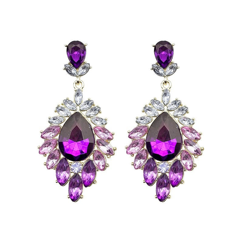 Exaggerated Flowers Tassel Earrings For Women In Gold Zinc Alloy With Zircon Inlay, Drop Earrings
