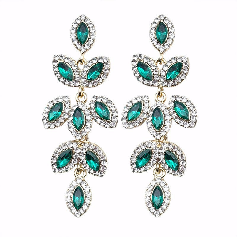 Exaggerated Flowers Tassel Earrings For Women In Gold Zinc Alloy With Zircon Inlay, Drop Earrings