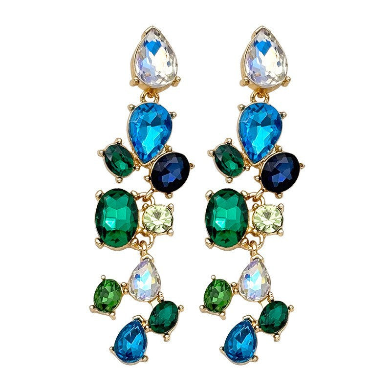 Exaggerated Flowers Tassel Earrings For Women In Gold Zinc Alloy With Zircon Inlay, Drop Earrings