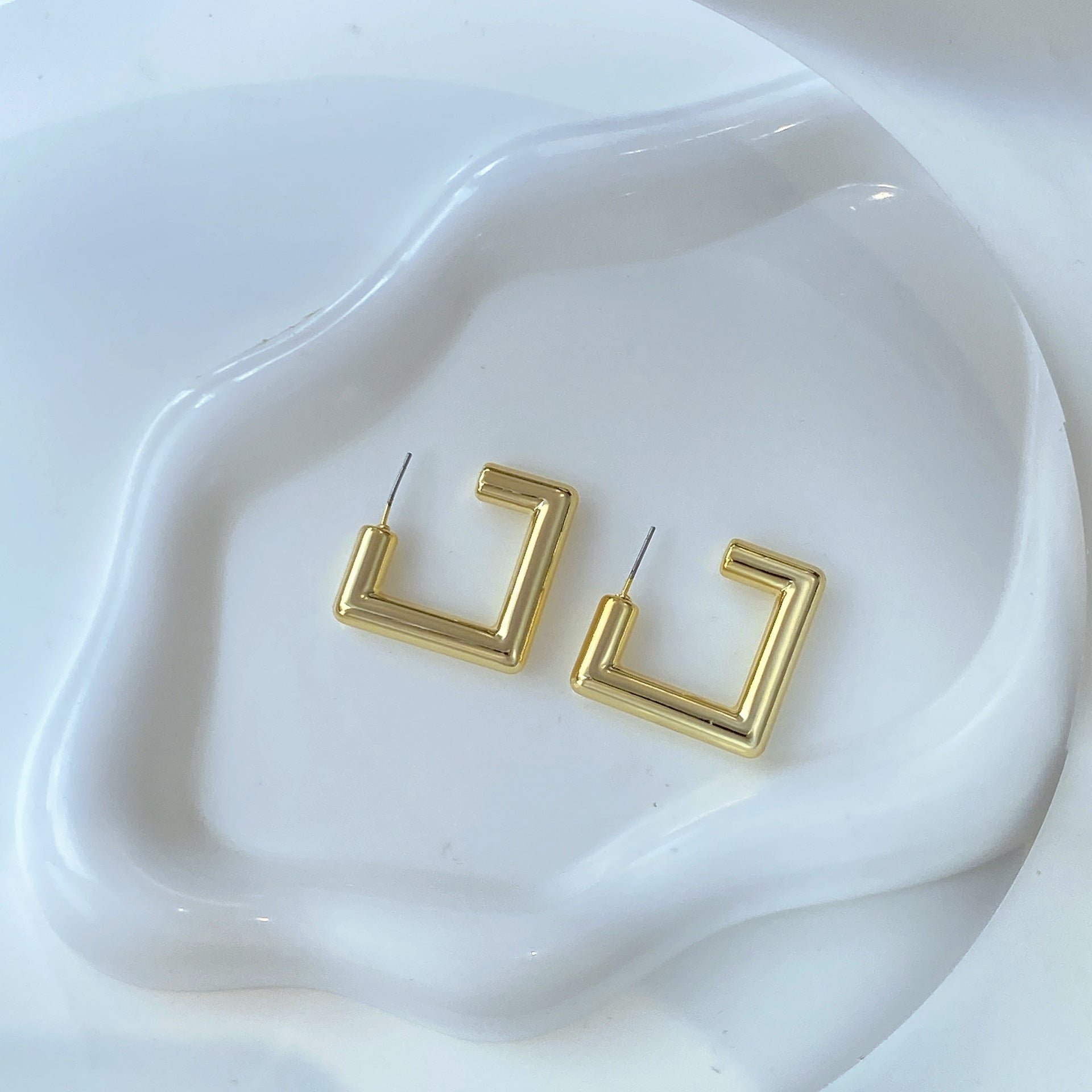 Geometric Gold Earrings For Women Featuring CCB Material And 304 Stainless Steel Ear Pins