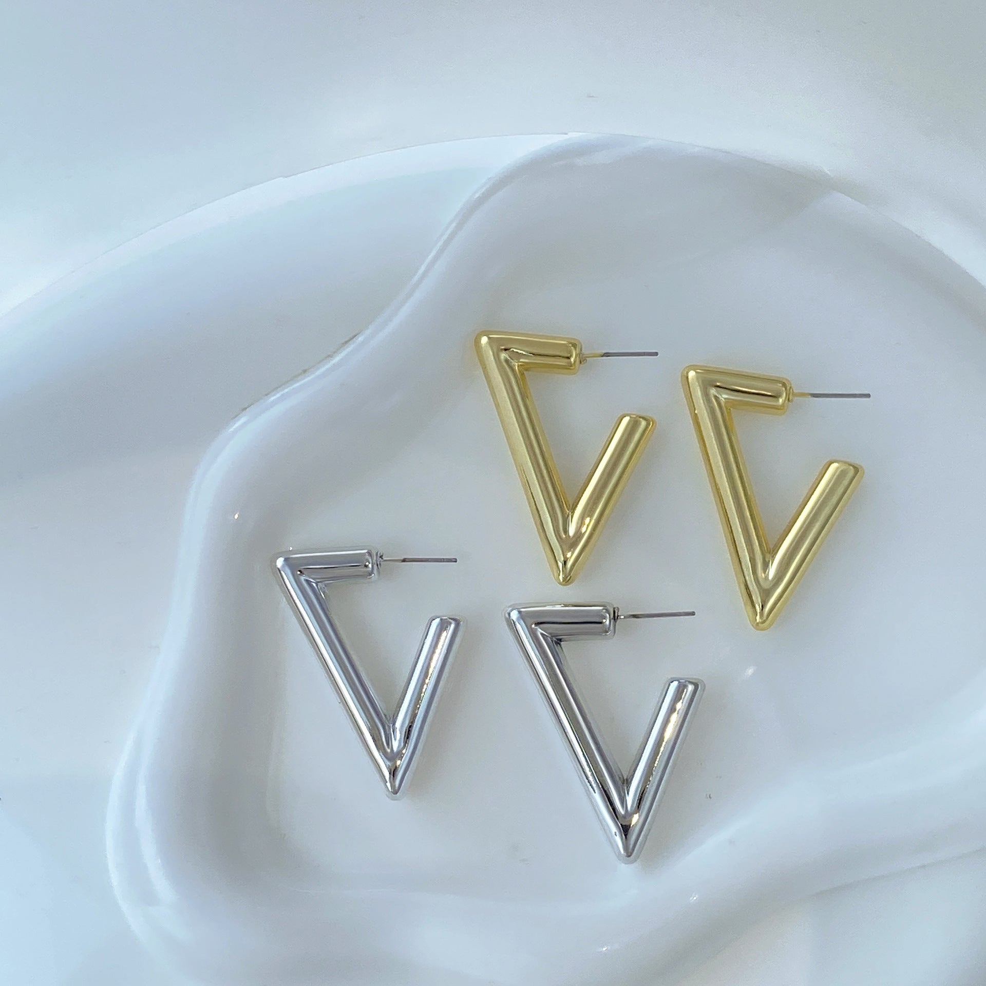 Geometric Gold Earrings For Women Featuring CCB Material And 304 Stainless Steel Ear Pins