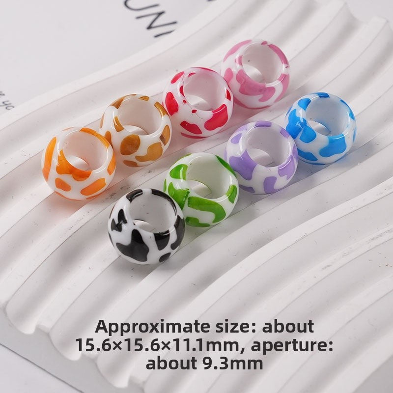 Acrylic Beads For Jewelry Making Featuring Printing Craft With Hole Size 6~9.9mm, Natural Pink Sweet Cows Design