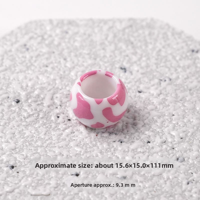 Acrylic Beads For Jewelry Making Featuring Printing Craft With Hole Size 6~9.9mm, Natural Pink Sweet Cows Design