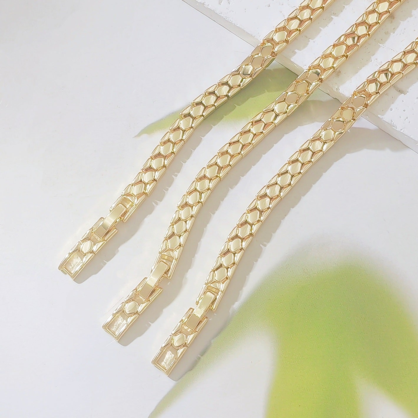 Geometric Unisex Bracelet With Copper Snake Chain, Electroplated And 18K Real Gold Plated Finish