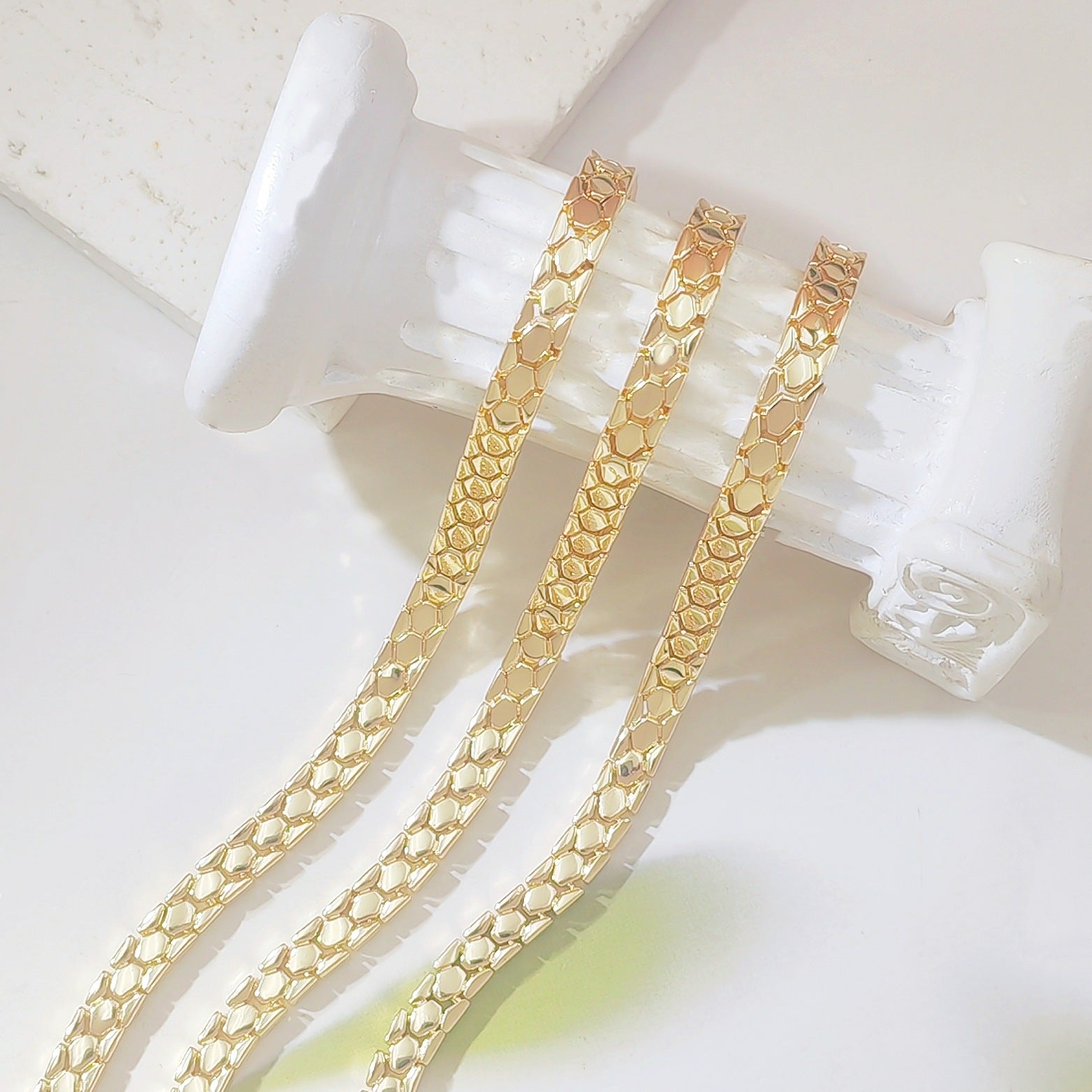 Geometric Unisex Bracelet With Copper Snake Chain, Electroplated And 18K Real Gold Plated Finish
