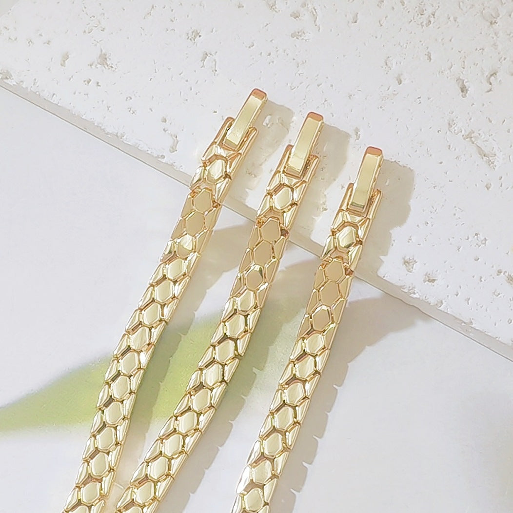 Geometric Unisex Bracelet With Copper Snake Chain, Electroplated And 18K Real Gold Plated Finish