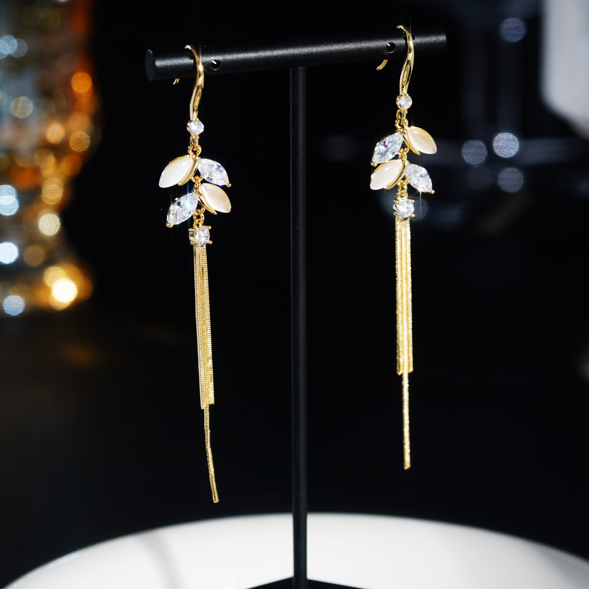 Grain Tassel Earrings For Women With Alloy Craft And Copper Ear Pins, Featuring Zircon Inlay Material