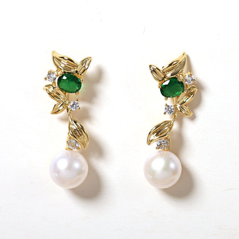 Leaves Earrings For Women Made Of Alloy With Artificial Crystal Inlay Featuring Electroplated Finish And 925 Sterling Silver Ear Pins