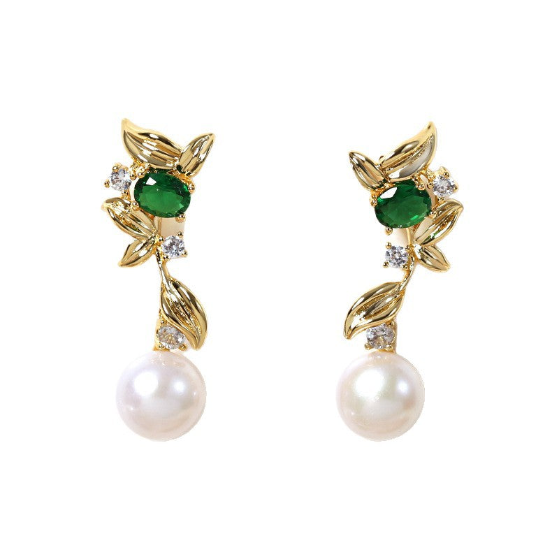 Leaves Earrings For Women Made Of Alloy With Artificial Crystal Inlay Featuring Electroplated Finish And 925 Sterling Silver Ear Pins