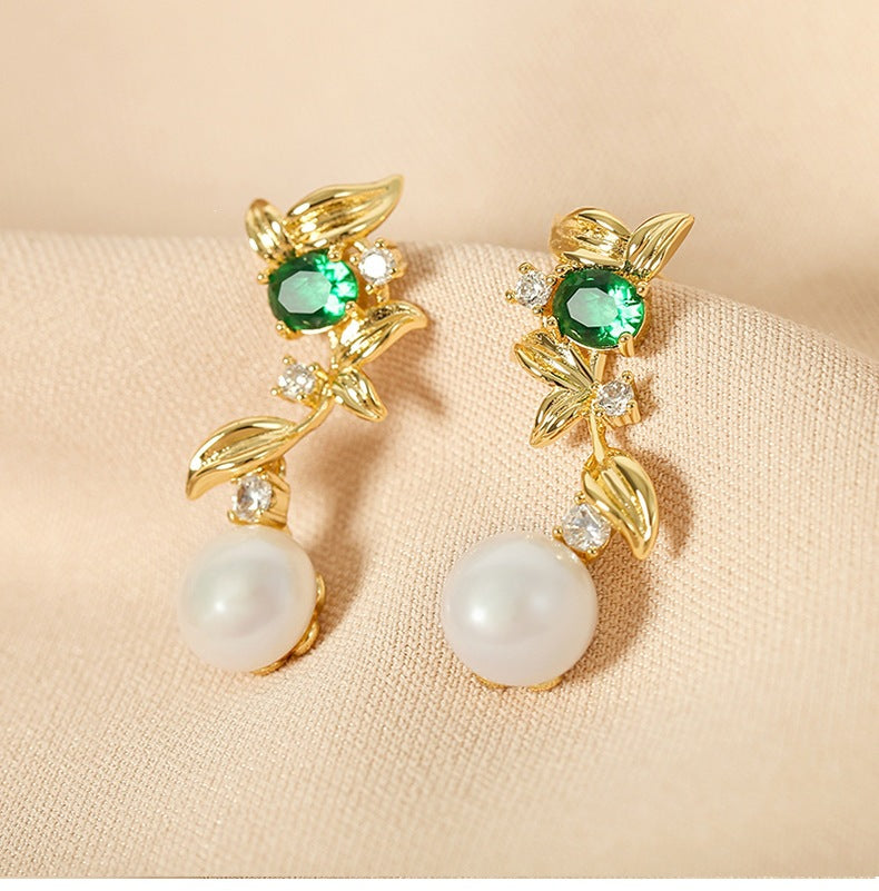 Leaves Earrings For Women Made Of Alloy With Artificial Crystal Inlay Featuring Electroplated Finish And 925 Sterling Silver Ear Pins