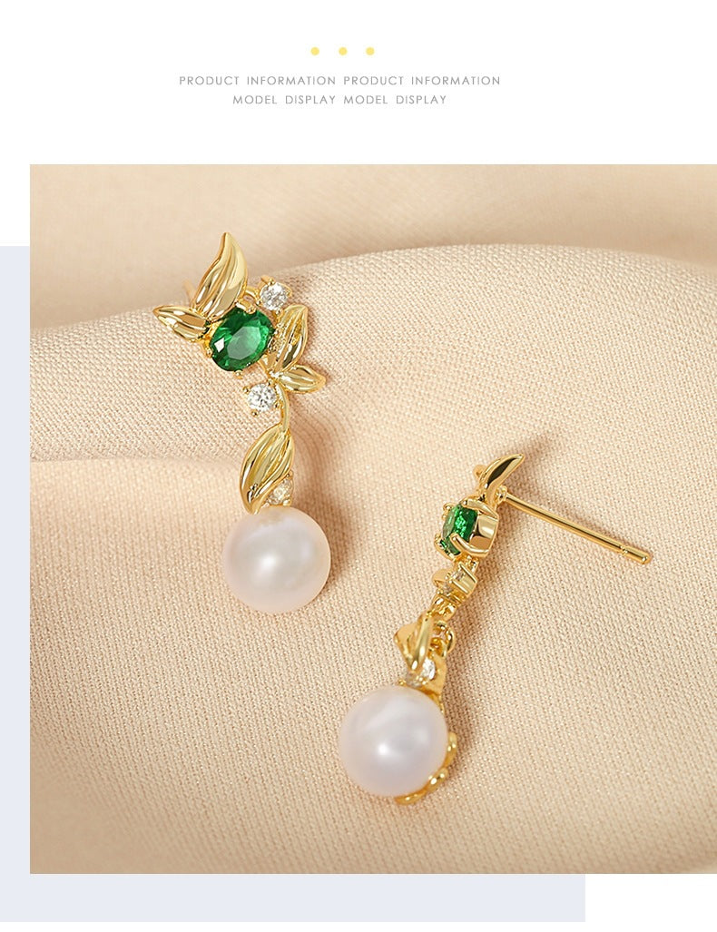 Leaves Earrings For Women Made Of Alloy With Artificial Crystal Inlay Featuring Electroplated Finish And 925 Sterling Silver Ear Pins