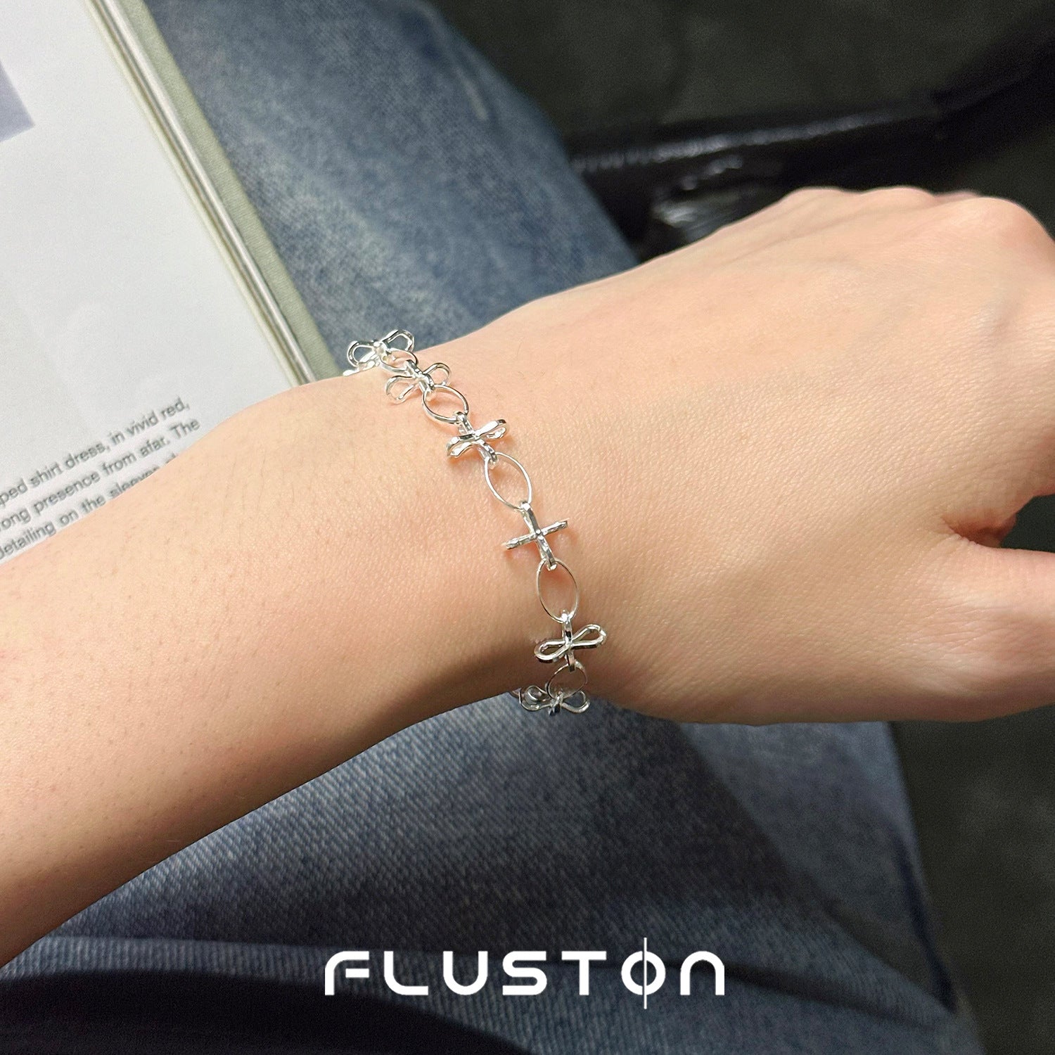Asymmetrical Bow Tie Bracelet For Women In Simple Style, Electroplated 925 Sterling Silver Chain