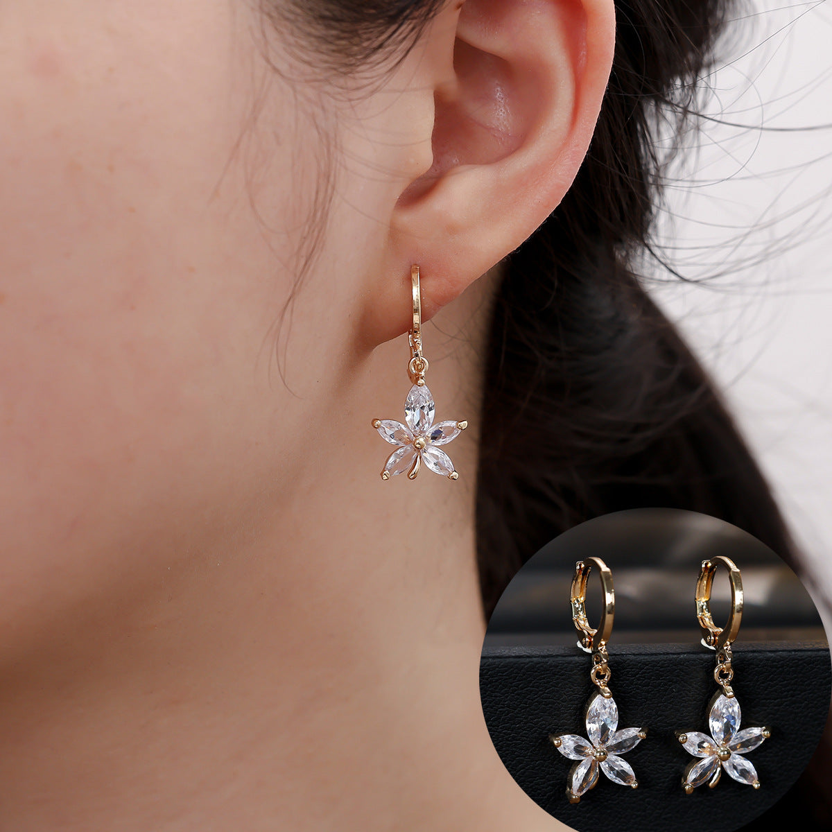 Elegant Flowers Earrings For Women With Copper Ear Pins And Zircon Inlay