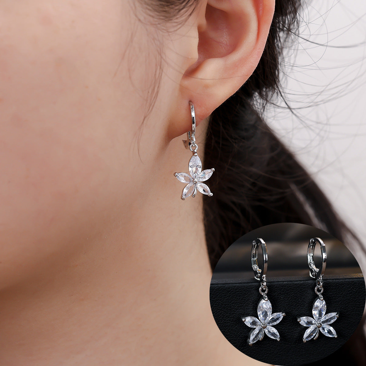 Elegant Flowers Earrings For Women With Copper Ear Pins And Zircon Inlay