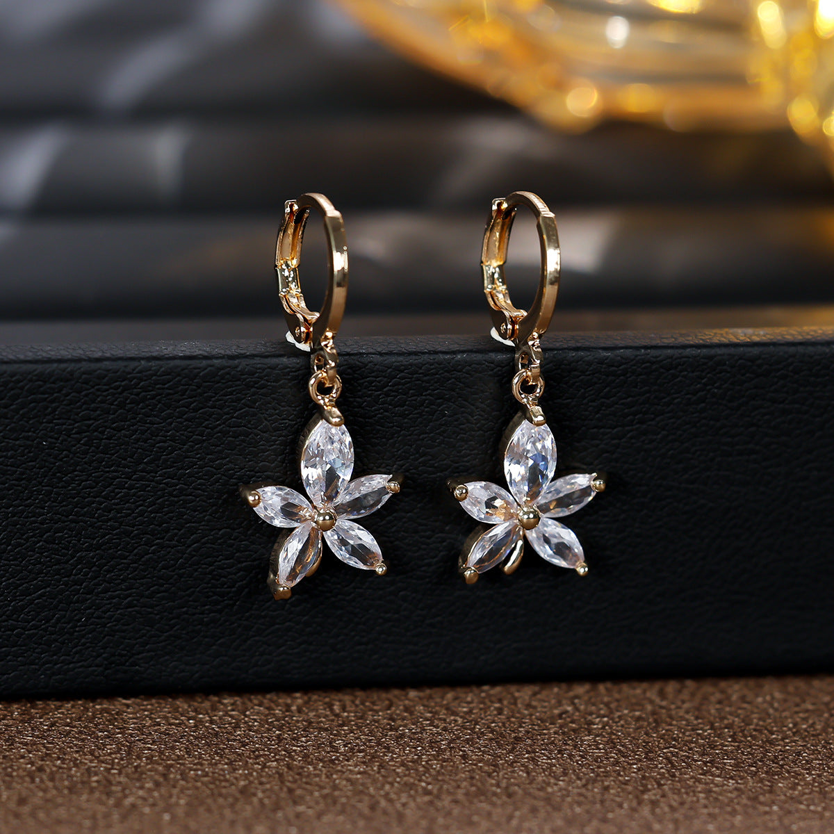 Elegant Flowers Earrings For Women With Copper Ear Pins And Zircon Inlay