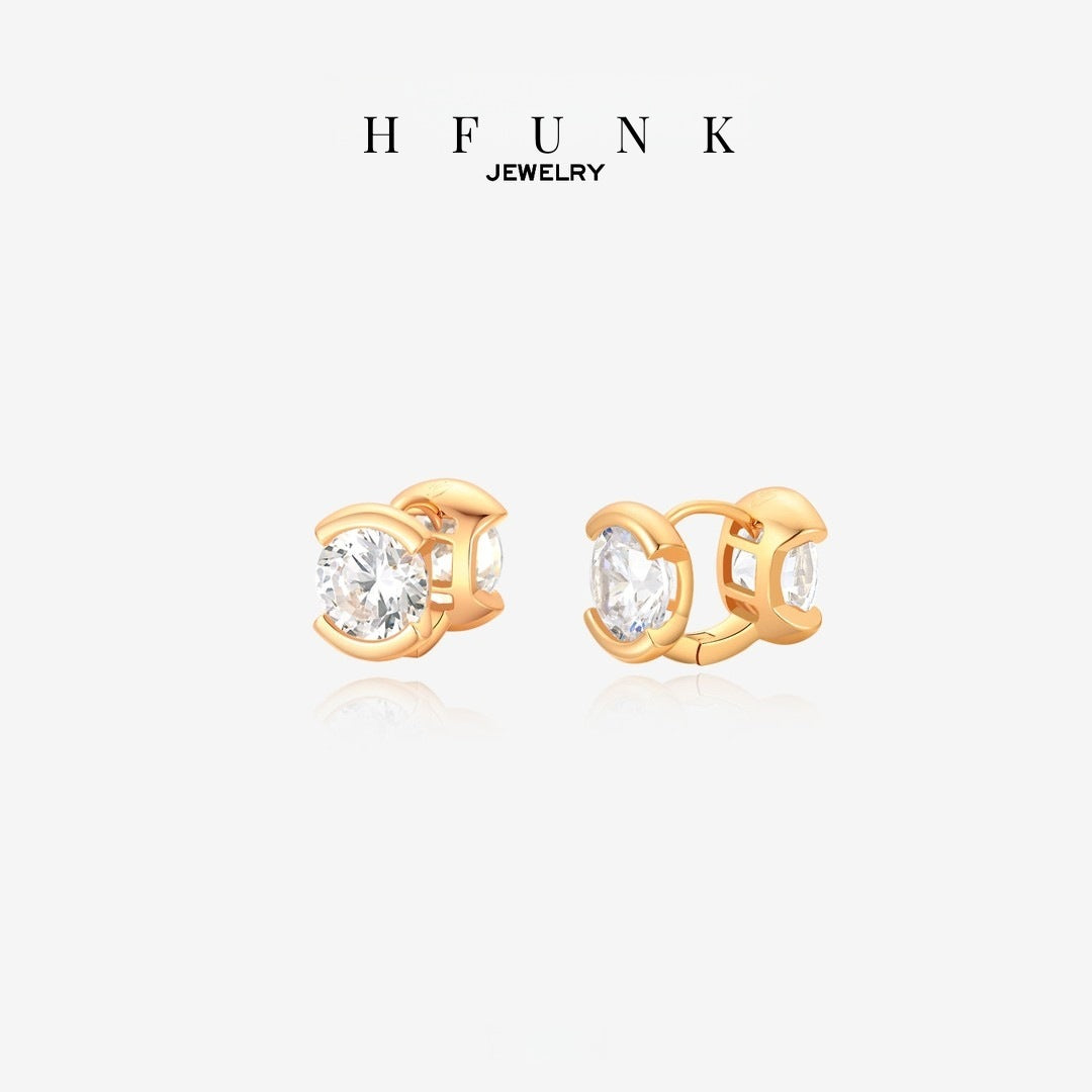 Geometric Stud Earrings For Women, Waterproof Non Tarnish Copper With 18K Real Gold Plated And Zircon Inlay