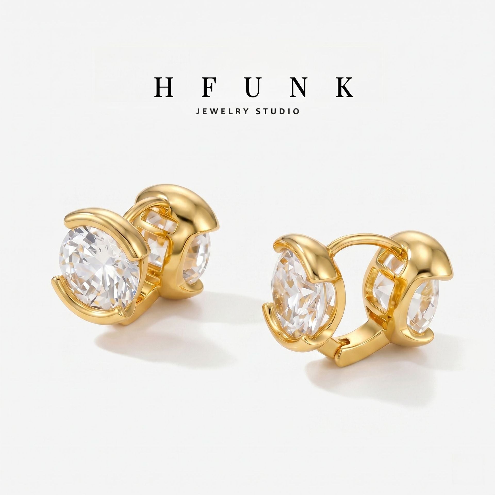 Geometric Stud Earrings For Women, Waterproof Non Tarnish Copper With 18K Real Gold Plated And Zircon Inlay
