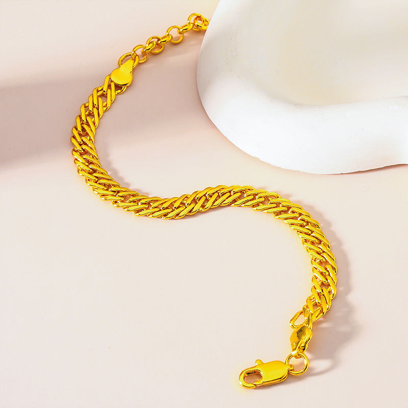 Geometric Brass Bracelet For Women In Simple Style With Electroplated Gold Plating