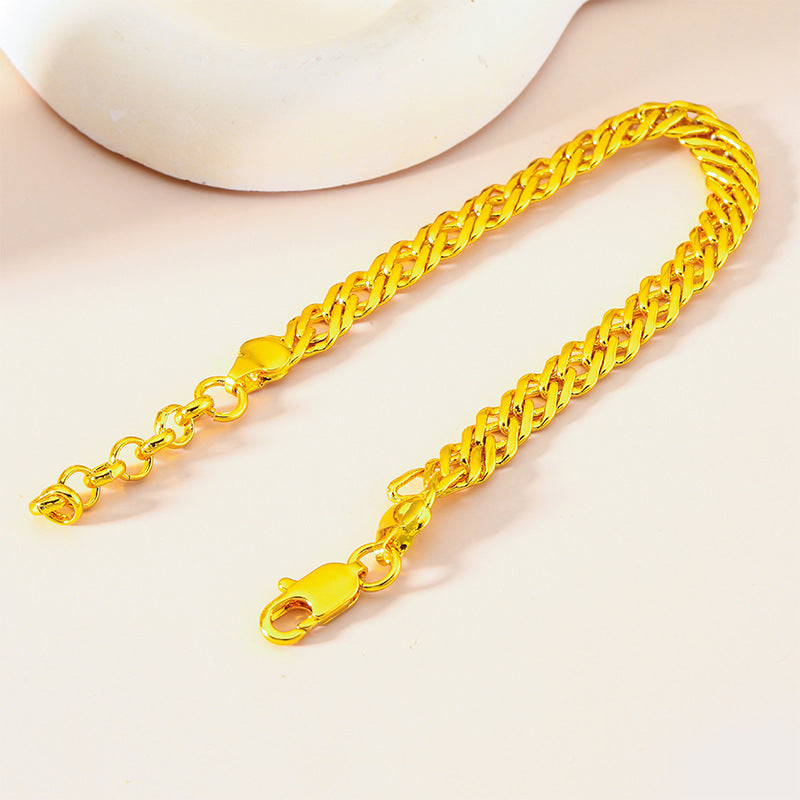Geometric Brass Bracelet For Women In Simple Style With Electroplated Gold Plating