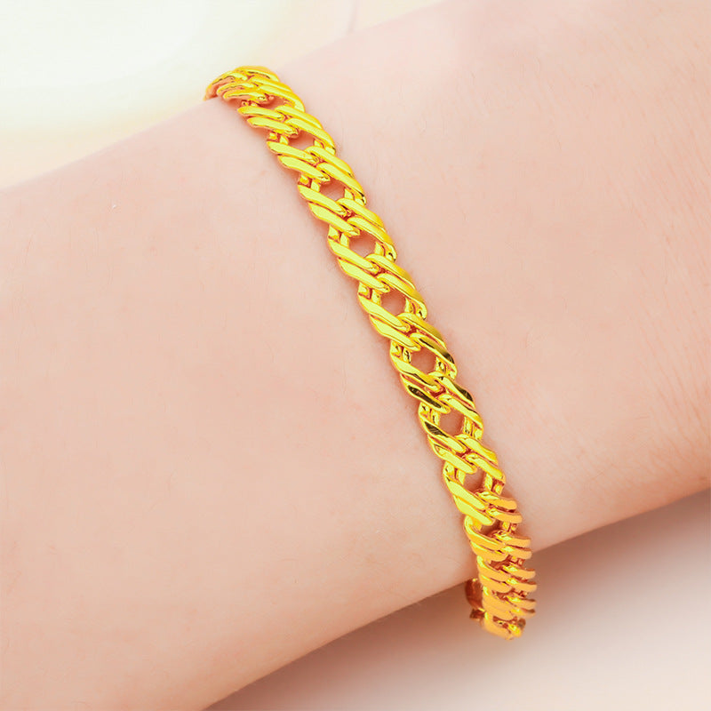 Geometric Brass Bracelet For Women In Simple Style With Electroplated Gold Plating