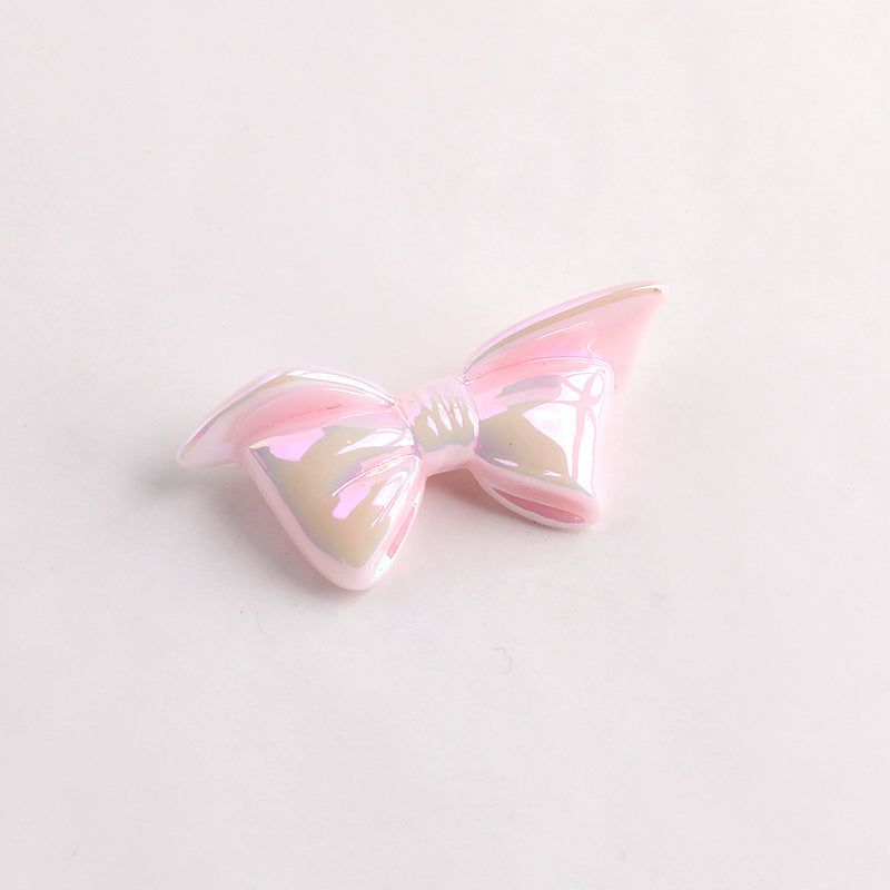 Acrylic Bow Tie Beads With UV Plating Featuring Luminous Craft For Jewelry Accessories In Sweet Style, Hole Size 2~2.9mm