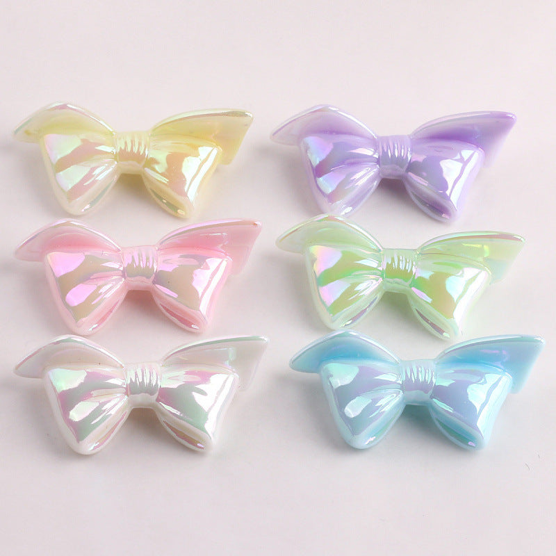 Acrylic Bow Tie Beads With UV Plating Featuring Luminous Craft For Jewelry Accessories In Sweet Style, Hole Size 2~2.9mm