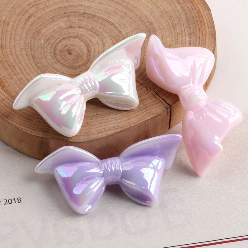Acrylic Bow Tie Beads With UV Plating Featuring Luminous Craft For Jewelry Accessories In Sweet Style, Hole Size 2~2.9mm