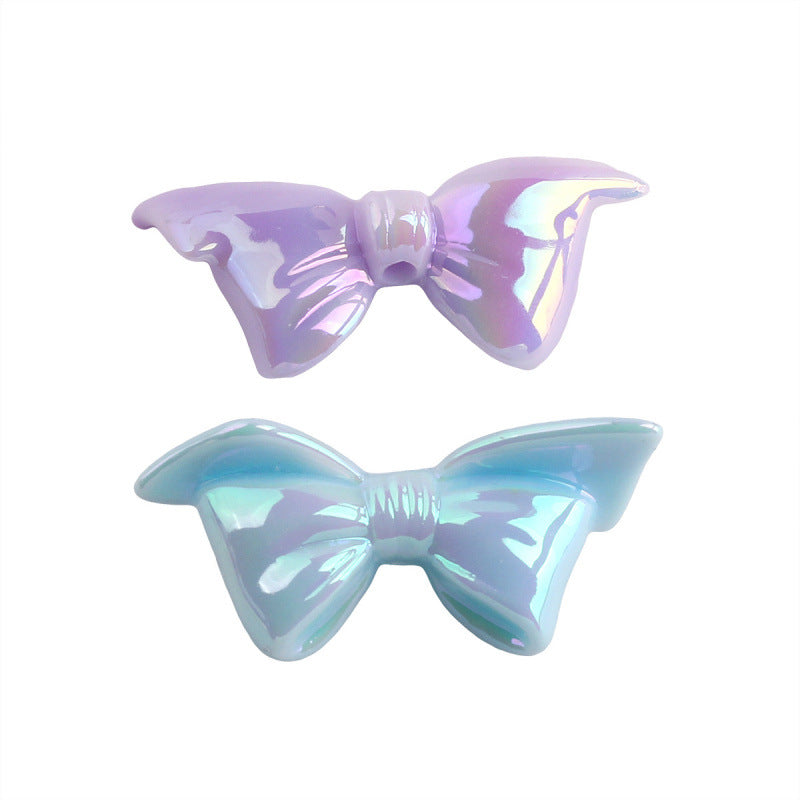 Acrylic Bow Tie Beads With UV Plating Featuring Luminous Craft For Jewelry Accessories In Sweet Style, Hole Size 2~2.9mm