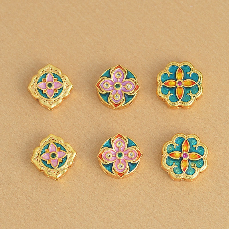 Copper Flowers Spacer Bars With Enamel Craft, Electroplated Green Finish In Pastoral Style Jewelry Accessories