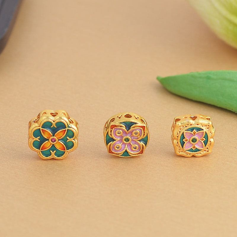 Copper Flowers Spacer Bars With Enamel Craft, Electroplated Green Finish In Pastoral Style Jewelry Accessories