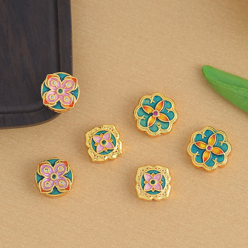 Copper Flowers Spacer Bars With Enamel Craft, Electroplated Green Finish In Pastoral Style Jewelry Accessories