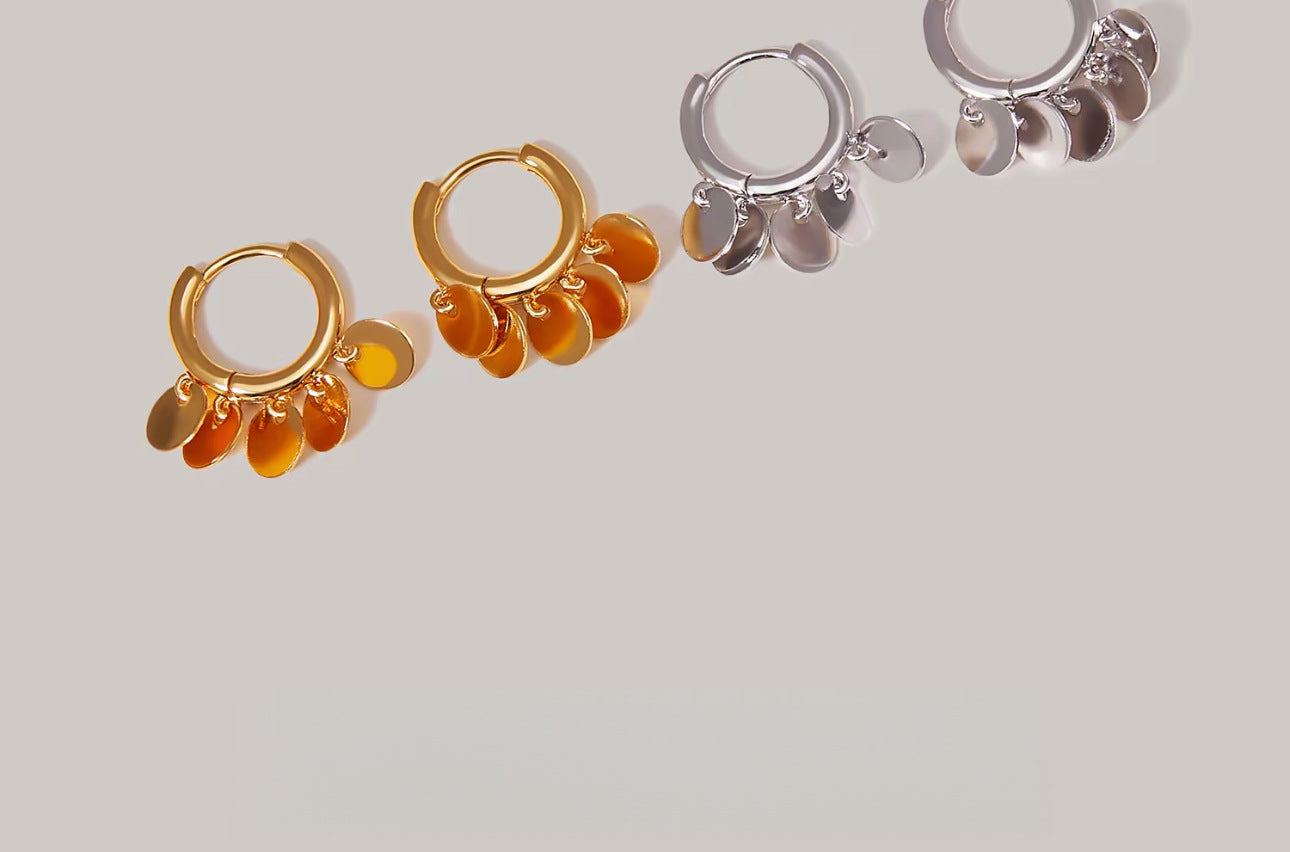 Gold Sequins Earrings For Women Featuring Electroplated Finish With Copper Alloy Copper Posts