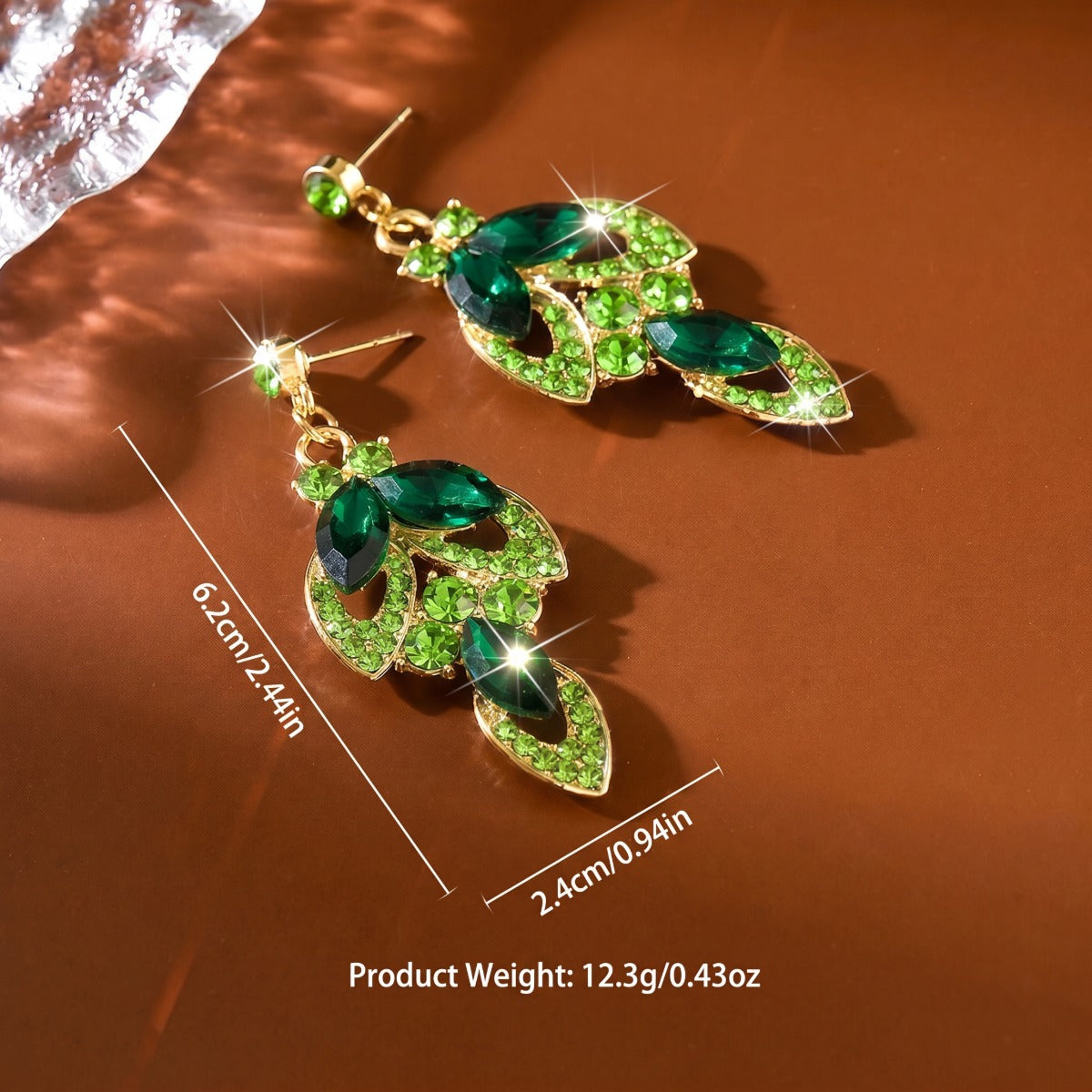 Luxurious Leaf Drop Earrings For Women Featuring May Birthstone Emerald Rhinestones Inlay