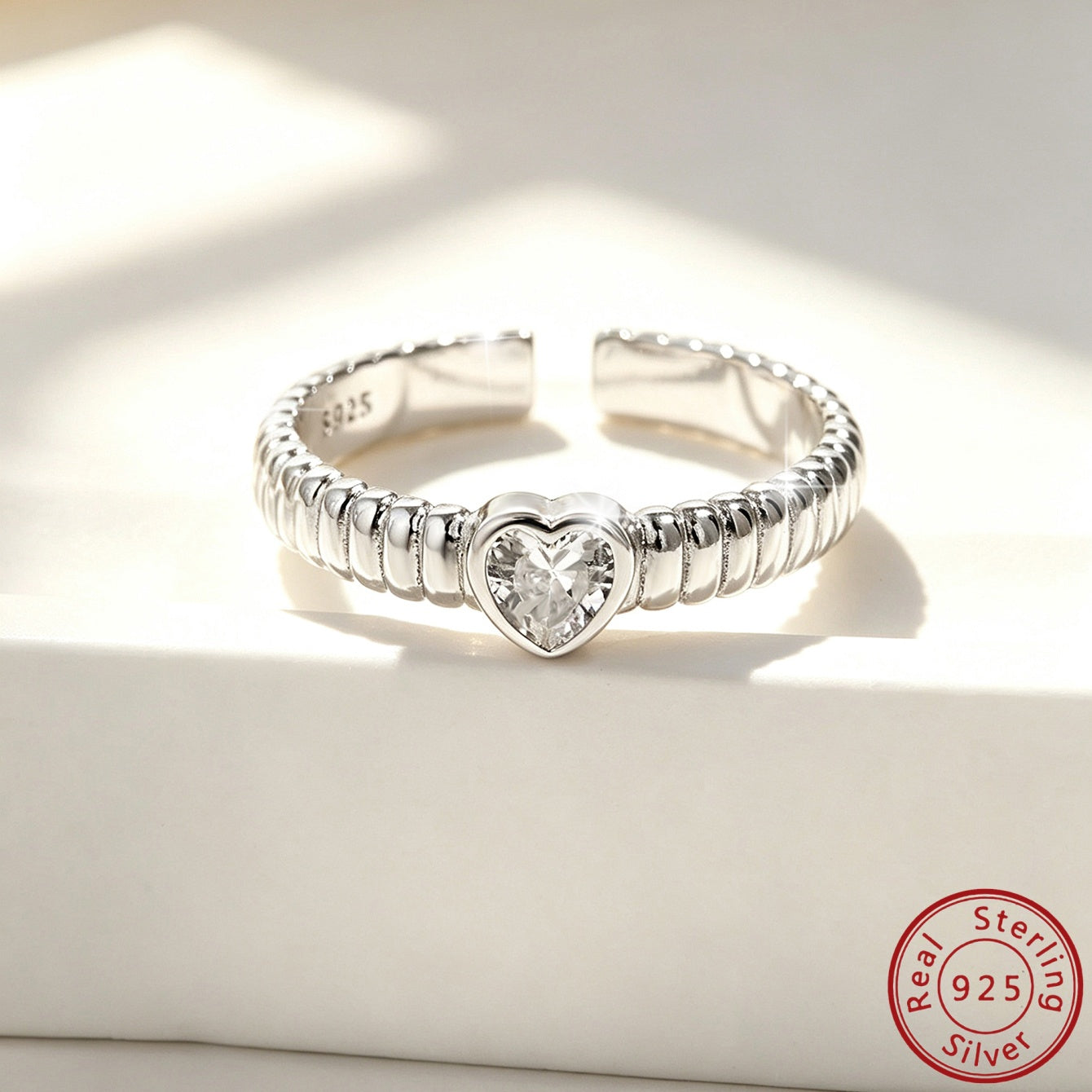 Heart Shape Ring For Women In Silver With Platinum Plated 0.03µm Thickness Featuring Zircon, 1 Piece For Valentine's Day