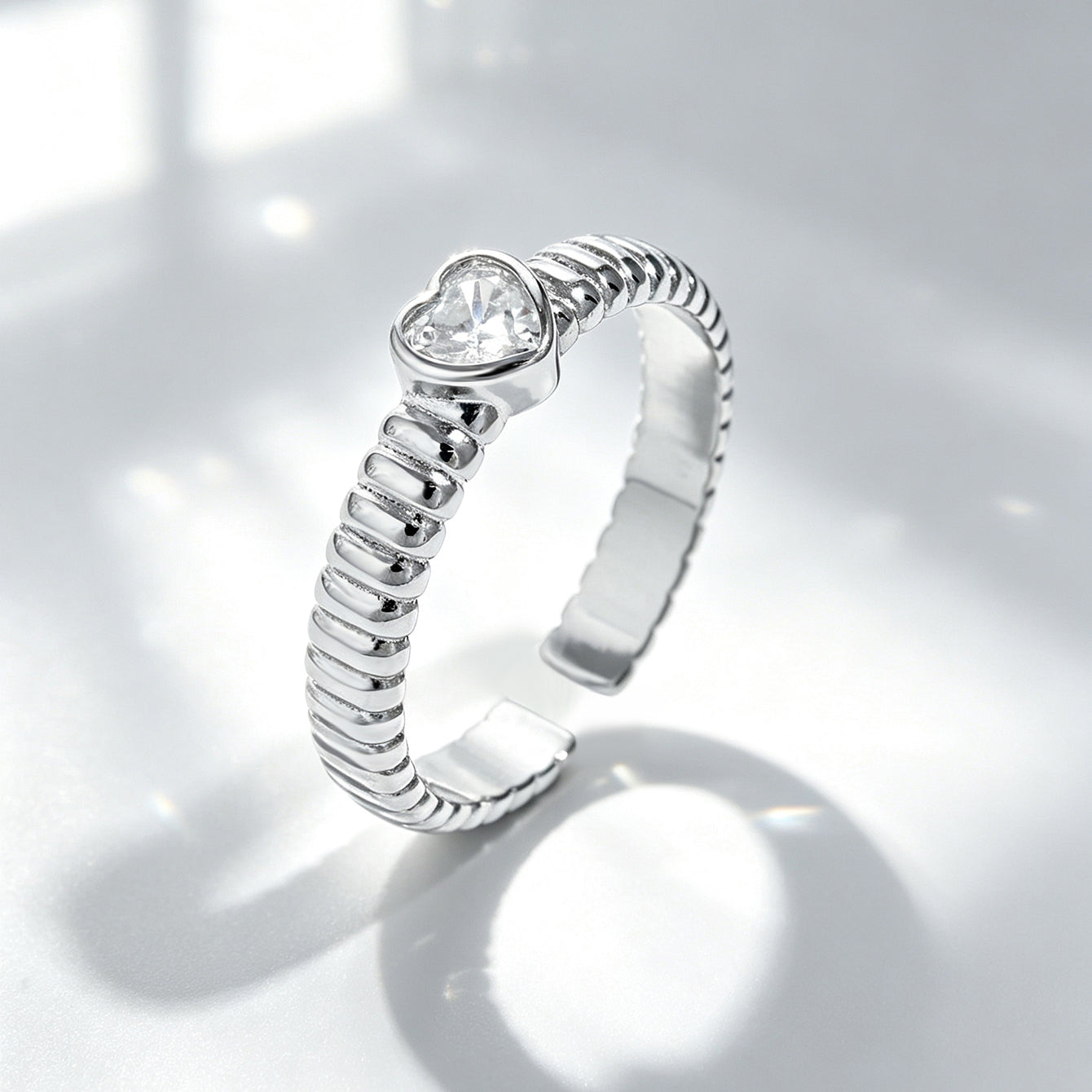 Heart Shape Ring For Women In Silver With Platinum Plated 0.03µm Thickness Featuring Zircon, 1 Piece For Valentine's Day
