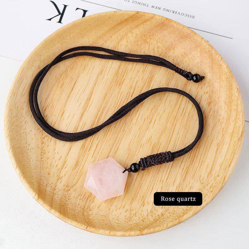 Natural Pink Water Droplets Pendant Necklace With Crystal Braid And Cord String, Featuring Natural Stone Pendant For Women