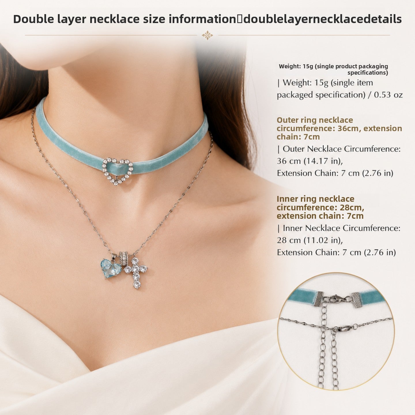 Heart Shape Braid Choker Necklace For Women In Blue With Zircon Inlay And Mixed Materials