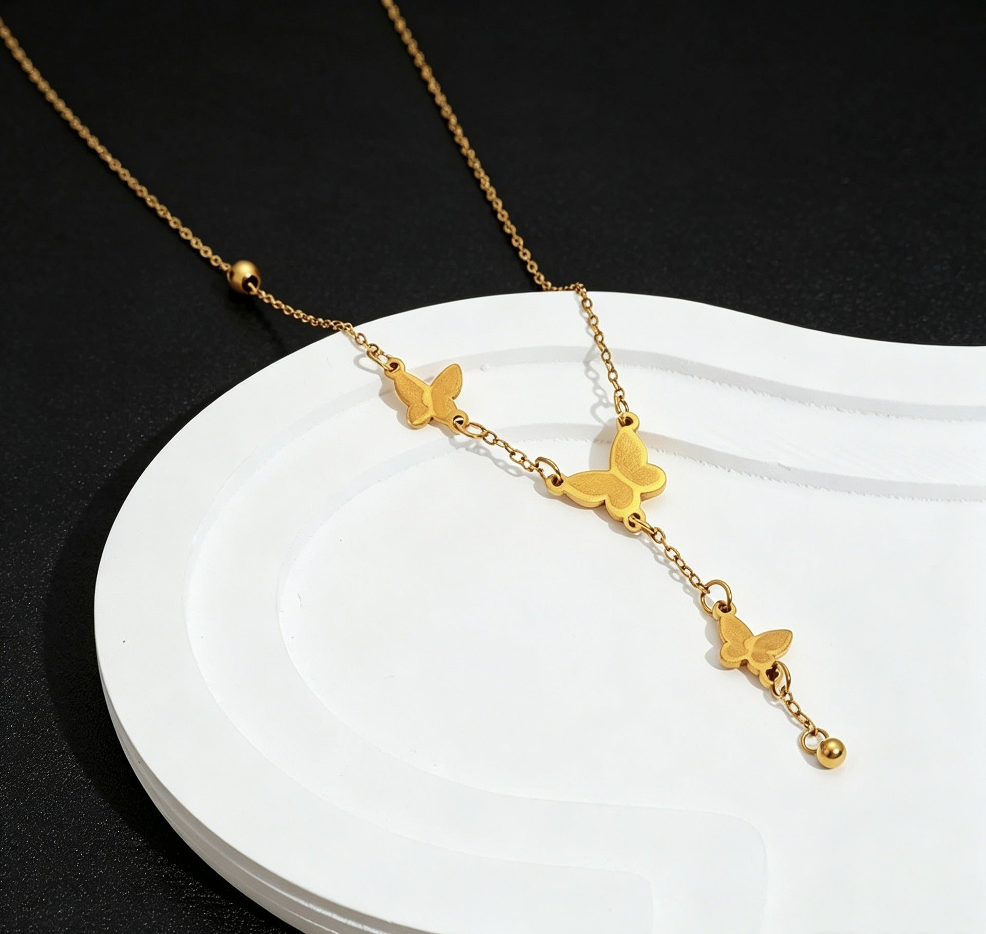 Butterfly Necklace For Unisex, Waterproof Non Tarnish 18K Real Gold Plated Titanium Steel With Cable Chain