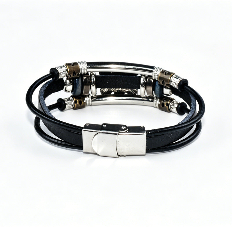 Devil's Eye Braid Bracelet In Blue With Zinc Alloy Pendant, Mixed Materials, Unisex Maillard Style