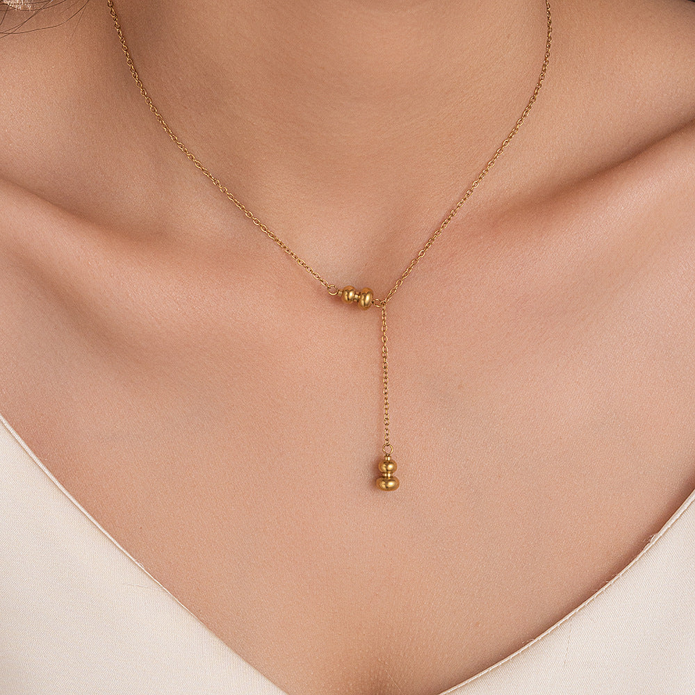 Gourd Necklace For Women With 18K Real Gold Plated Finish And Titanium Steel Pendant Featuring Tassel Craft