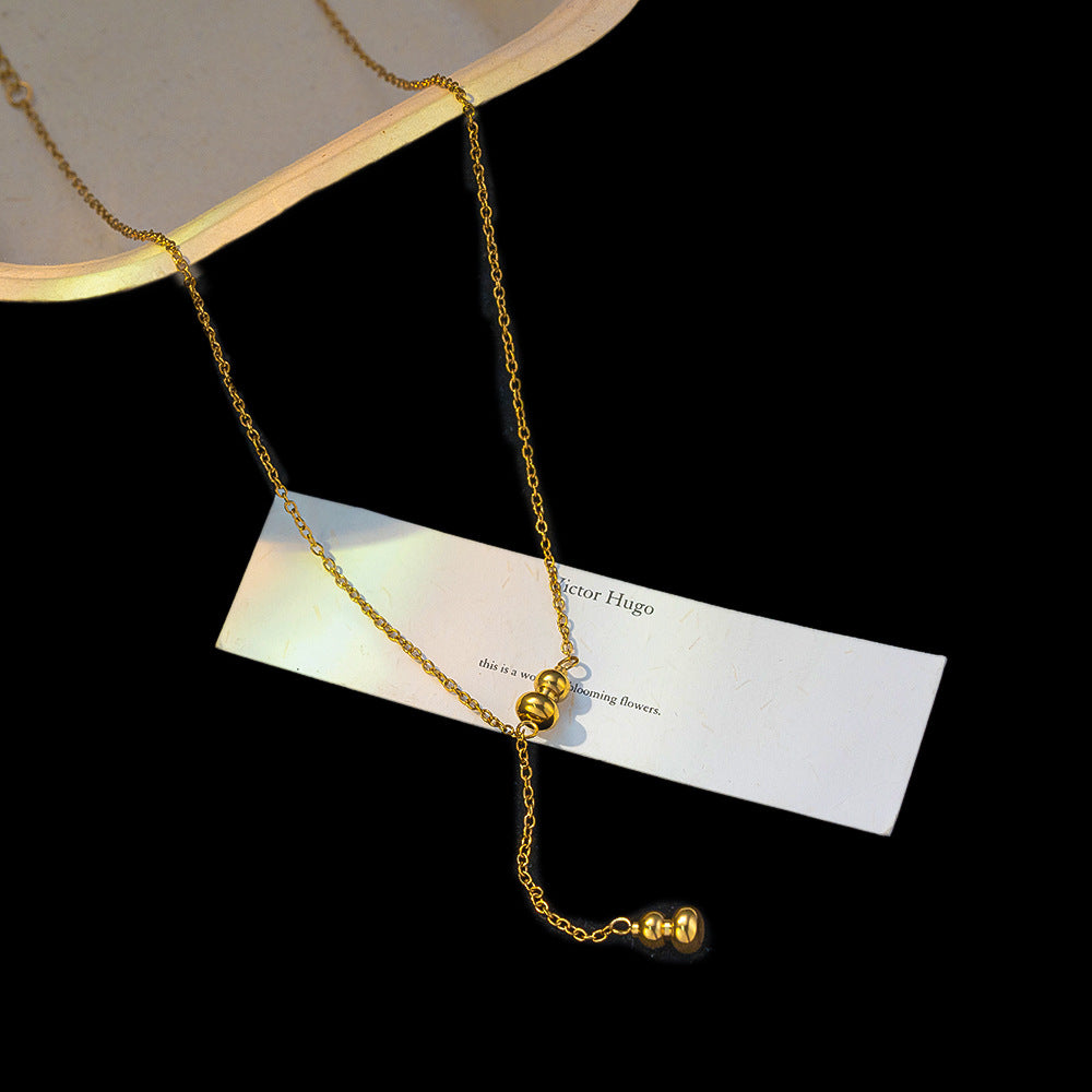 Gourd Necklace For Women With 18K Real Gold Plated Finish And Titanium Steel Pendant Featuring Tassel Craft